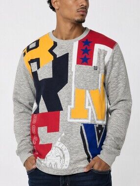 Born Fly Anytown USA Patchwork Sweatshirt Men's Small Gray Y2K Streetwear